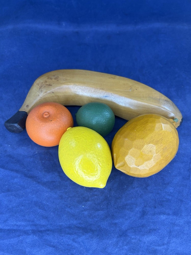 MCM Wooden Painted Fruit 5 PIECES Vintage Lemon Lime Orange Papaya Banana