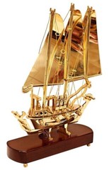 12″ Brass Ship with Wooden Base, Showpiece Item, Perfect for Home Decor & Gift