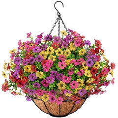 Roberly Artificial Hanging Flowers for Outdoors with Hanging Basket Fake Silk…