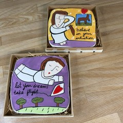 VTG Silvestri Sandra Magsamen Wall Tile Plaque INSPIRATIONAL Hand Painted NWT x2