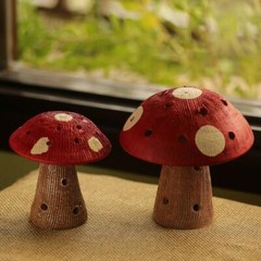 Handpainted Terracotta Garden Mushroom Showpiece For Home Decor Set Of 2