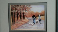 Steve Polomchak Framed Print Amish «Family Stroll» Matted In Blue Frame