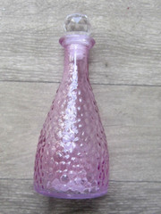 Decorative Hammered Beautiful Purple Glass Bottle W/ Stopper 6.875 x 2.625 in.