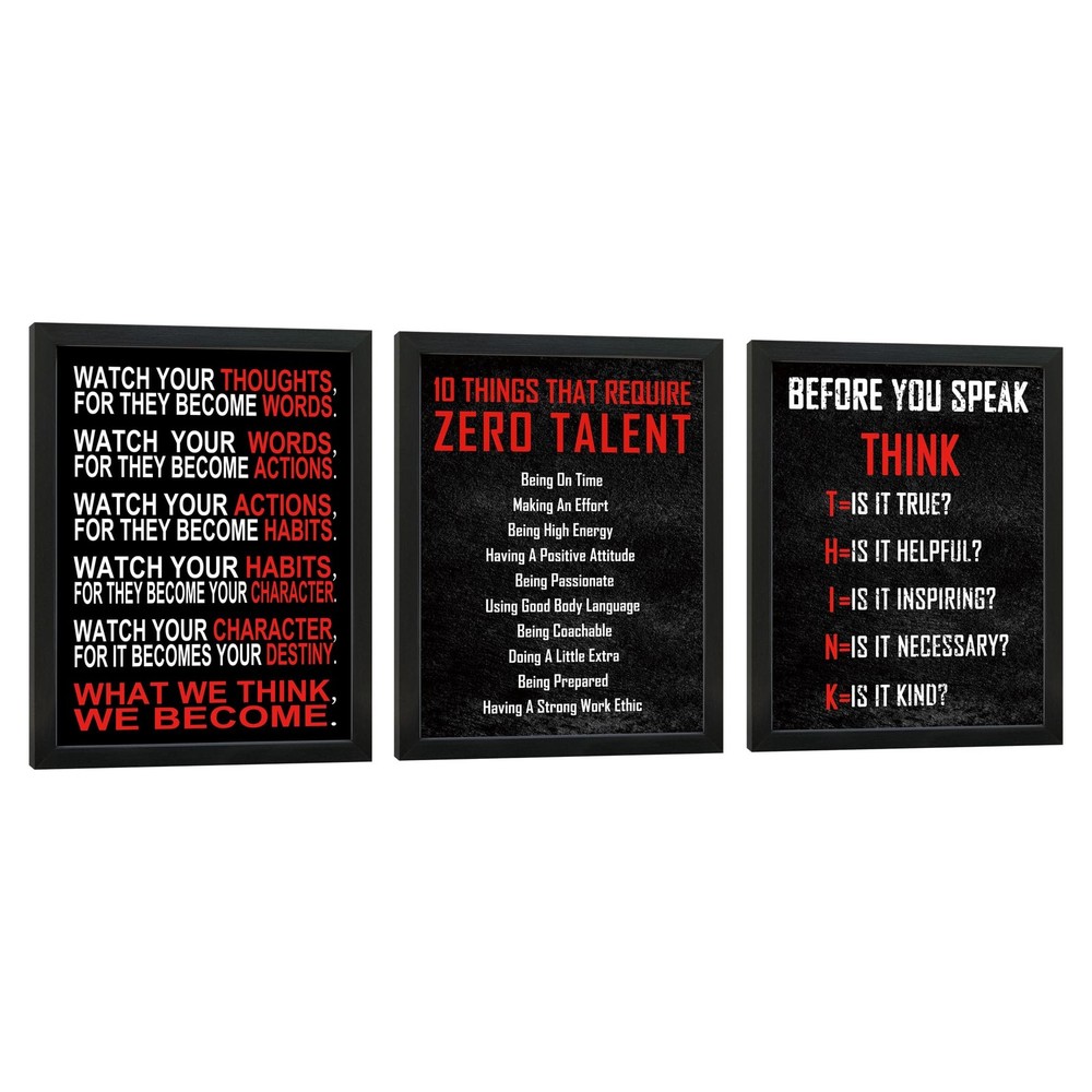 Black Framed Wall Art 3 Panels Motivational Office Positive Quotes Inspiratio…