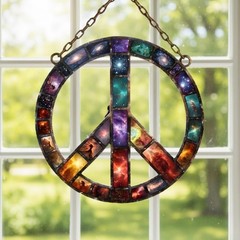 Galaxy Peace Sign Acrylic Suncatcher, Cosmic Peace Symbol Window Hanging Decor
