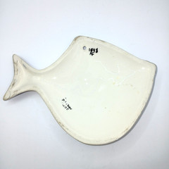 Vtg Handpainted Ceramic Portuguese Fish Wall Plaque Floral Blue Beige Red 5.5×8″