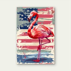 USA Flag Pink Flamingo Patriotic Art 40x60cm Metal Print Ready to Hang