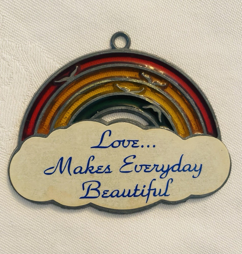 Vintage Rainbow Love Makes Everyday Beautiful Stained Glass Window Suncatcher