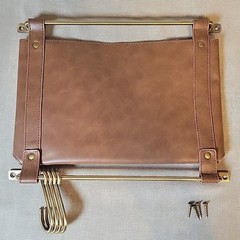 Threshold Mail Pouch with Hooks Entryway Faux Leather Metal Keys Wall Organizer