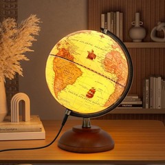 Illuminated World Globe with Wood Stand, 8» Vintage Globes for Adults, Light Up
