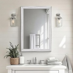 White Wood Effect Framed Wall Mirror, 20×30 Rectangle Mirror, Anti-desilverin…
