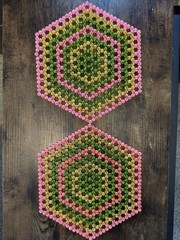 Retro Decor 60’s 70’s Boho Beaded Dolly Set of 3 Pink, Amber & Green Large/Small