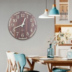 12Inch Large Modern Luminous Night Light Wall Clock Silent Wood Battery operated