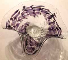 Artist Acrylic Hard Plastic Clear Purple Decorative Resin Wavy Bowl Signed 1994