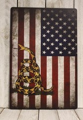 Gadsen American Flag Tin Sign Metal Poster Don’t Tread on Me Gun Shop 2A July 4