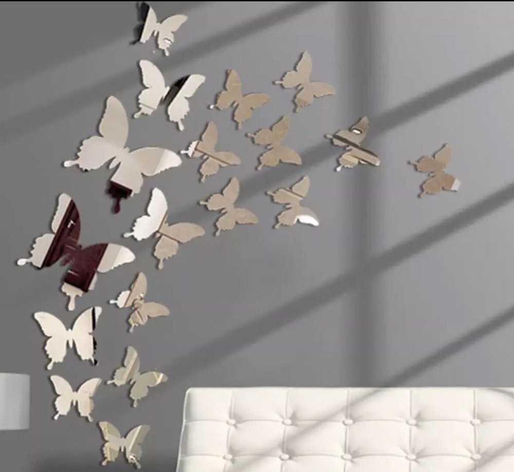 12pcs Silver Mirror 3D Butterfly Wall Sticker Home Decor Butterfly Sticker