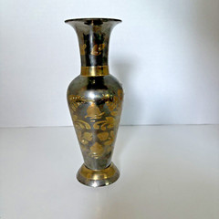 Two Toned Brass Vase- Made In India- Natural Patina- 7.75″ Tall
