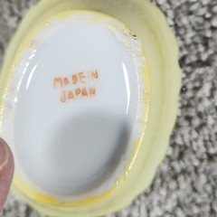 Vintage Duck in Wash Tub Trinket Box Yellow Japan Ceramic Miniature