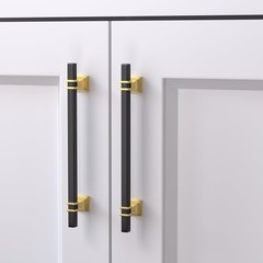 24 Pack 7-1/2 Inch(192 mm) Hole Centers Black and Gold Cabinet Pulls Matte Bl…