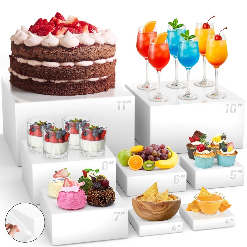 8 Pcs Buffet Food Risers,11 Large Acrylic Dessert Cupcake Table Stands White Fru