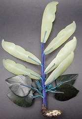 Vintage Asian Hand Carved Jade Peas with Stone Leaves