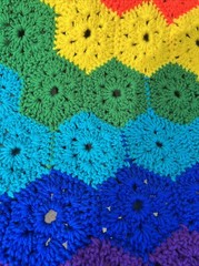 STUNNING 50in (approx) Hexagonal Handmade Great Gift Rainbow Throw Blanket!