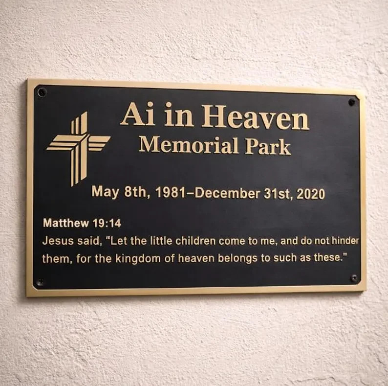 Personalized Brass Remembrance Sign, Custom Memorial Plaque with Cross Engraved