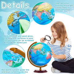 13» Illuminated World Globe for Adults 720°/360° Rotation Rewritable Kids Light