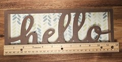 Hello Shelf Decor-Brown/White/Green Leaf Pattern-11.75 Inch X 4.75in