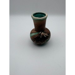 Handcrafted Swirl Ceramic Bud Vase Teal Brown Small Decorative Accent