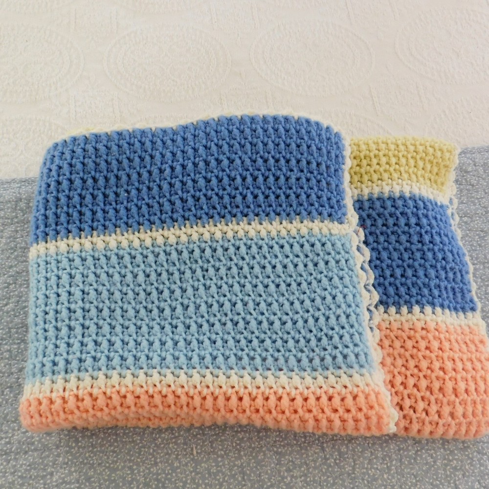 Vintage Handmade Striped Pattern Knit Afghan Throw Blanket 38″ x 62″