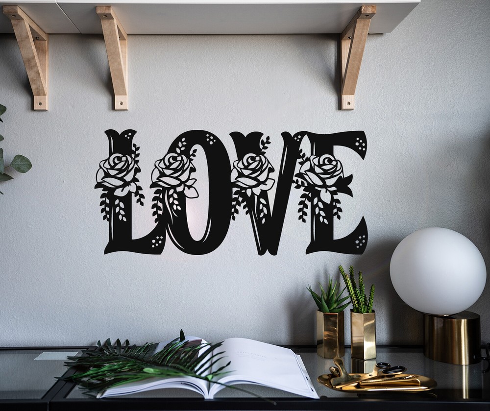 Vinyl Wall Decal Lettering Love Beauty Flowers Stickers 22.5 in x 10.5 in gz025