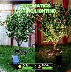 Solar Palm Tree Ring Lights Outdoor, 3-in-1 Tie/Stake/Hang Installation, Warm…