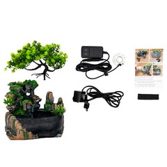 Indoor Water Fountain LED Light Tabletop Resin Rockery Fengshui Waterfall Decor