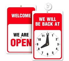Will Return Sign With Clock – 9.25 x 5.75 Inch – Bright Red and White Colors