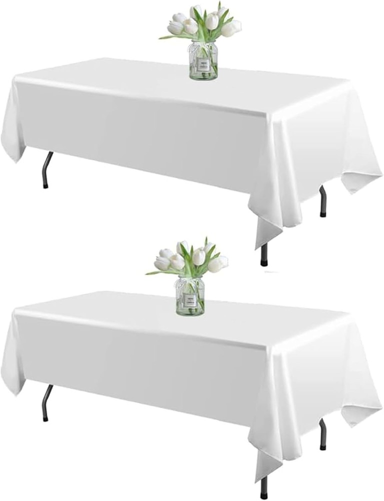 2 Pack White Table Cloth Rectangle 60 X 102 Inch Polyester Tablecloths, Wrinkle