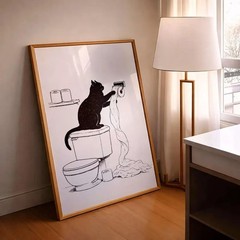 Funny Cat Bathroom Wall Art Toilet Decor Cat Poster Bathroom Print No Frame