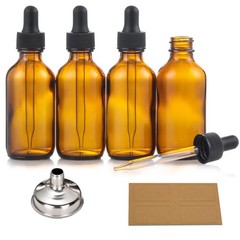 4 Pack, 2 oz Bottles with Dropper & 1 Funnel & 4 Labels – 2OZ, Amber