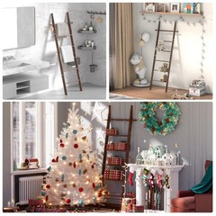 Farmhouse 6 Ft Wooden Blanket Ladder with Removable Hooks, 6-Tier Rustic Blan…