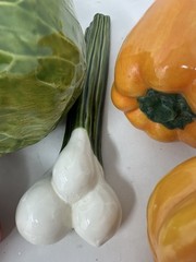 Vintage Hand Painted Ceramic Vegetables 5 Pieces Spring Onion Cabbage