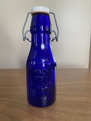 Vtg Cobalt Blue 1/2 Pint Bottle W/ Bail Lid Made in Italy Crownford China 1967
