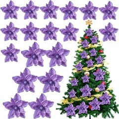 18 Pcs 12″ 9.8″ Large Poinsettia Flowers Artificial for Christmas Tree Glitte…