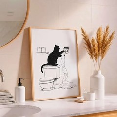 Funny Cat Bathroom Wall Art Toilet Decor Cat Poster Bathroom Print No Frame