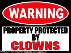 Clown Stickers Funny Warning Sign Door Stickers Wall Decals 4″ wide 2-pack WS413
