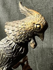 Cast Metal Brass or Bronze Art Sculpture Statue of a Bird in Tree Nouveau Style
