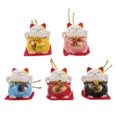 5PCS Innovative Fortune Cat Ornament Mini Ceramic Auspicious Cat Art Crafts