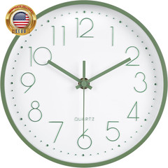 Modern Green Bathroom Wall Clocks 8 Inch Non-Ticking Battery Operated for Office