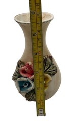Hand Painted Ceramic Vase Floral Rose Accent Tall White Distressed Finish