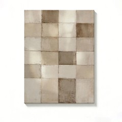 Beige Geometric Grid Canvas Painting 2D Flat Frameless Wall Art for Office Decor