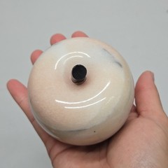 Vintage Carved Alabaster Stone Marble Apple Fruit Paperweight Light Ivory Pink